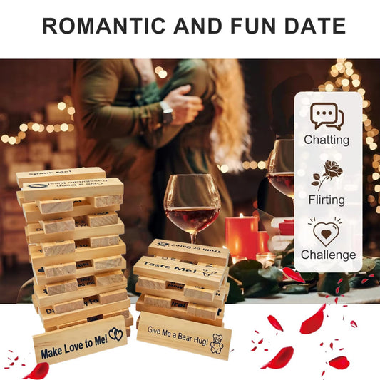 9G Couples Intimacy Jenga Game - Valentine’s Tumbling Tower Stacking Blocks for Fun & Interactive Game Nights